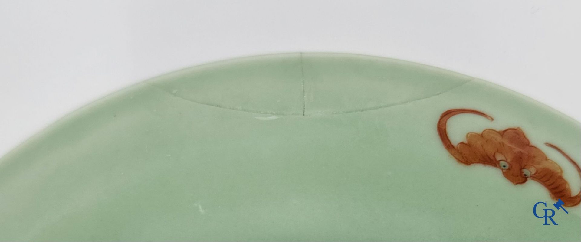 A fine Chinese porcelain celadon dish with a decor of "Shou." - Image 7 of 7