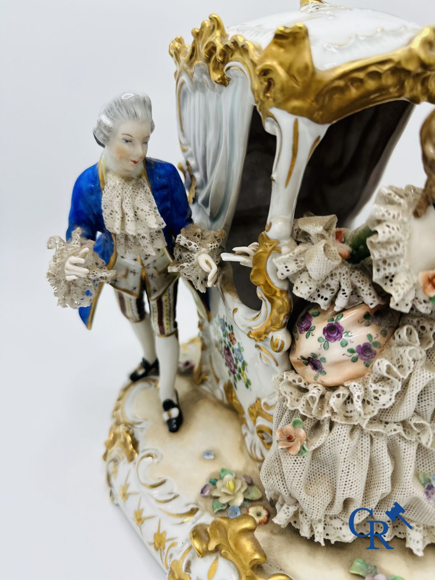 Volkstedt Rudolstadt: 2 Groups in German porcelain in dentelle. (lace porcelain) Marked. - Bild 9 aus 10