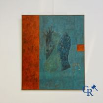 Reniere & Depla, from the Germitude range. Abstract work in metal frame. Oil painting.