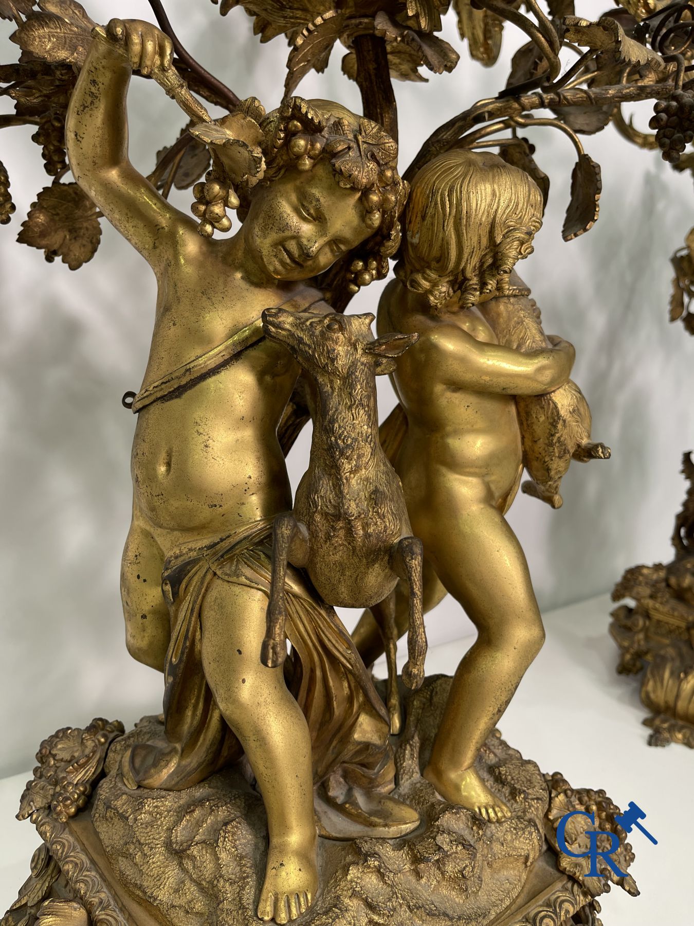 A pair of imposing bronze candlesticks with putti in LXVI style. Napoleon III period. - Image 6 of 32