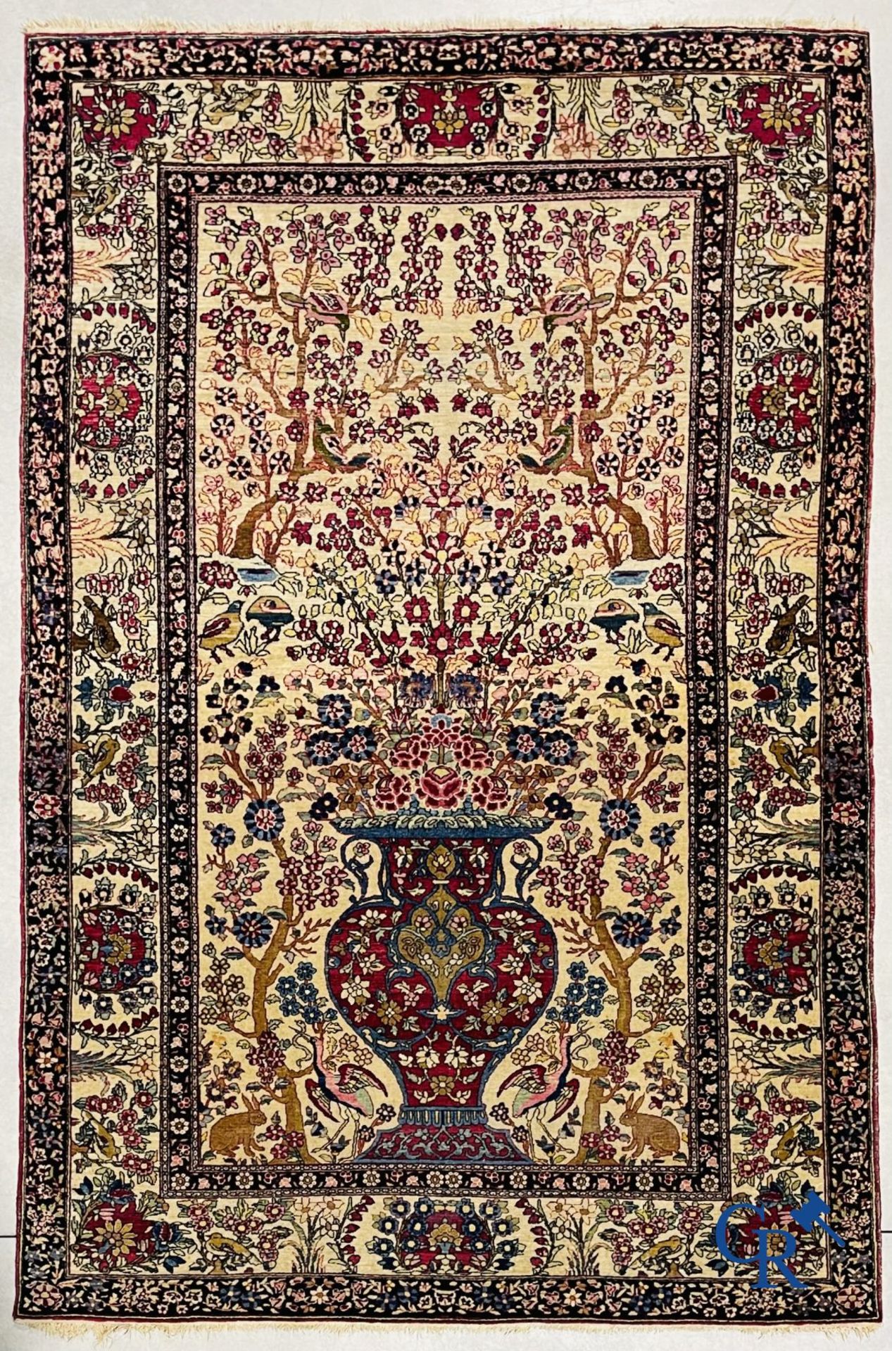 Oriental carpets. Iran. Persian carpet with a flower vase, birds and rabbits in a floral decor. - Image 2 of 10
