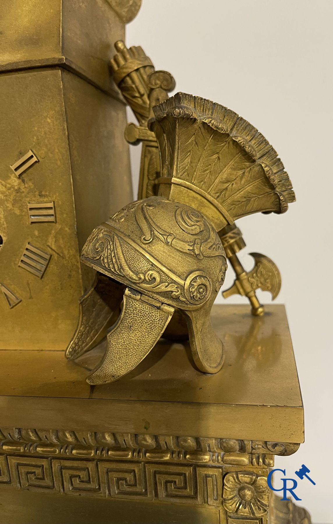 Imposing fire-gilded empire pendulum depicting a seated Roman emperor. - Image 5 of 17