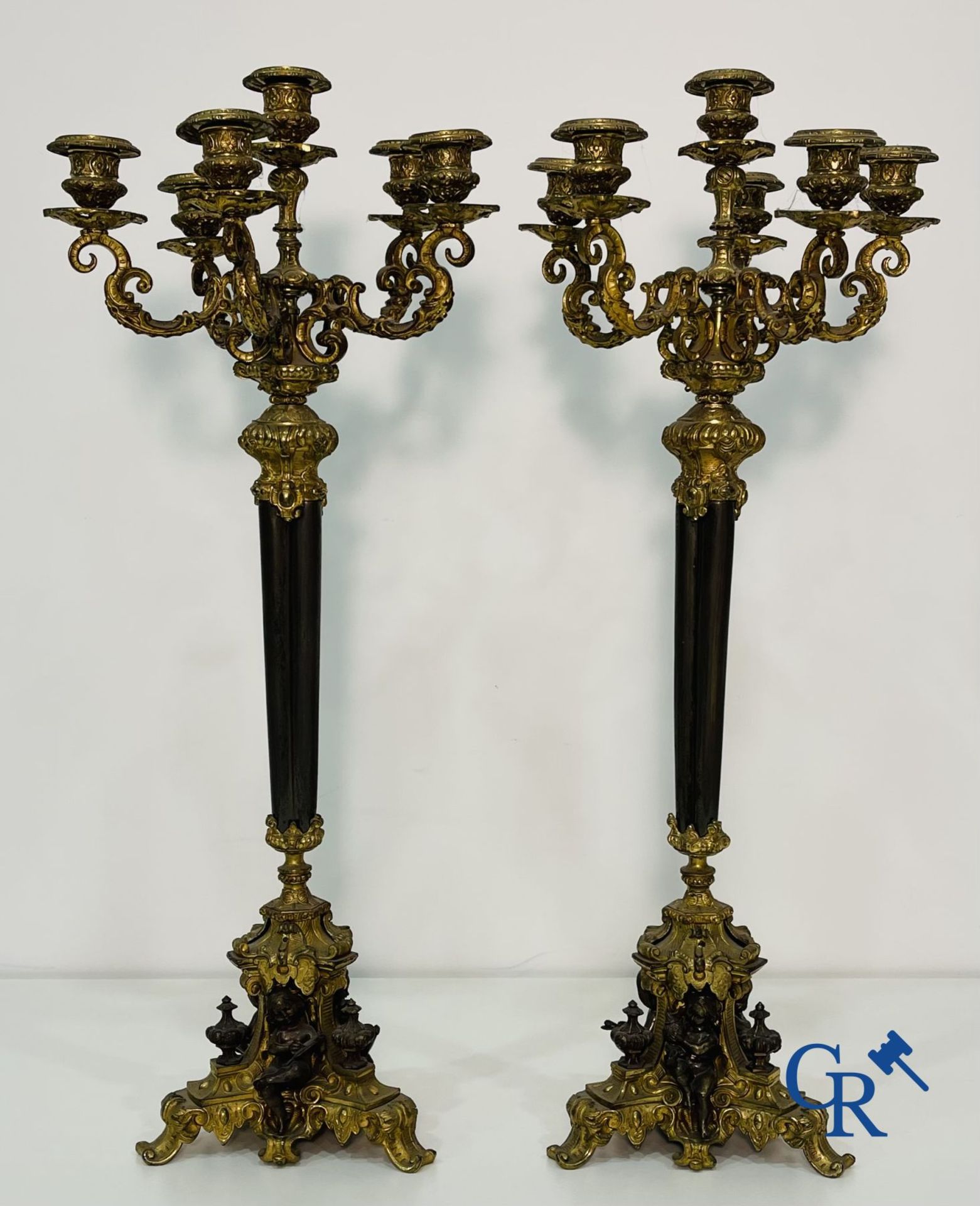 Important 3-piece fireplace set in bronze and spelter. - Image 3 of 10