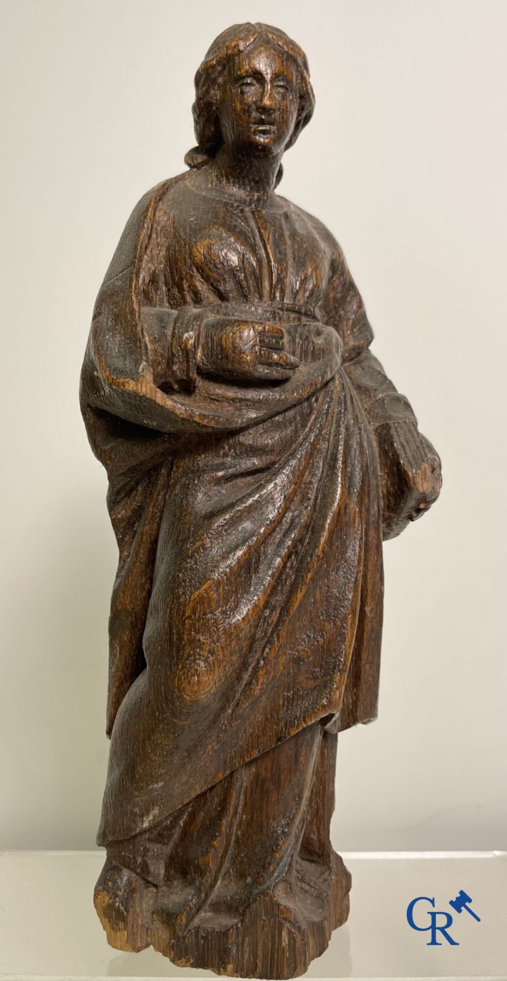 2 religious wood sculptures. Christ on the cold stone and a statue of an apostle. 18th century. - Image 4 of 6