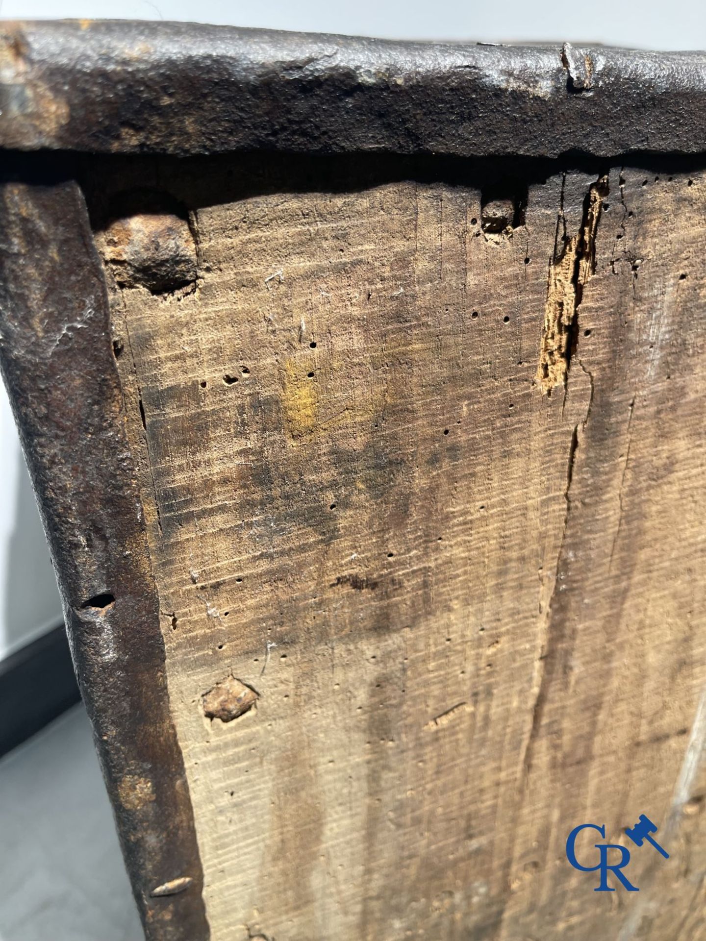 Antique wooden chest with hardware and lockwork in forging. - Image 18 of 21