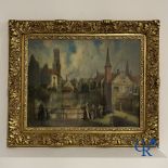 Painting: Pastel, view of Bruges. signed Maurice Denis