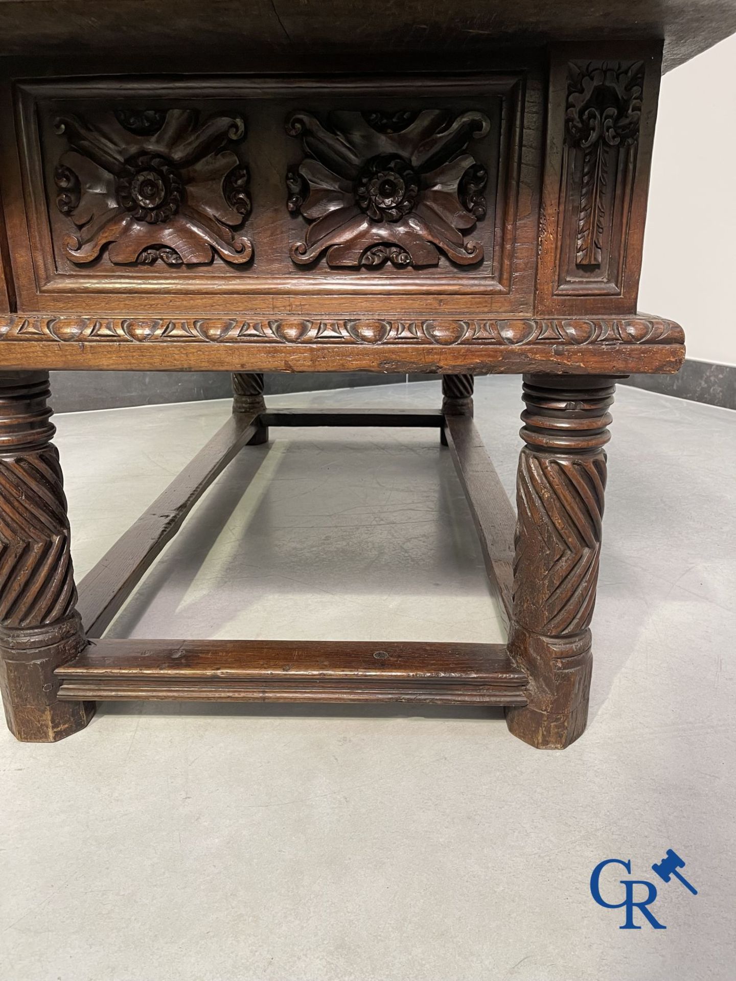 Furniture: 17th century carved walnut table with 3 drawers. - Image 15 of 22