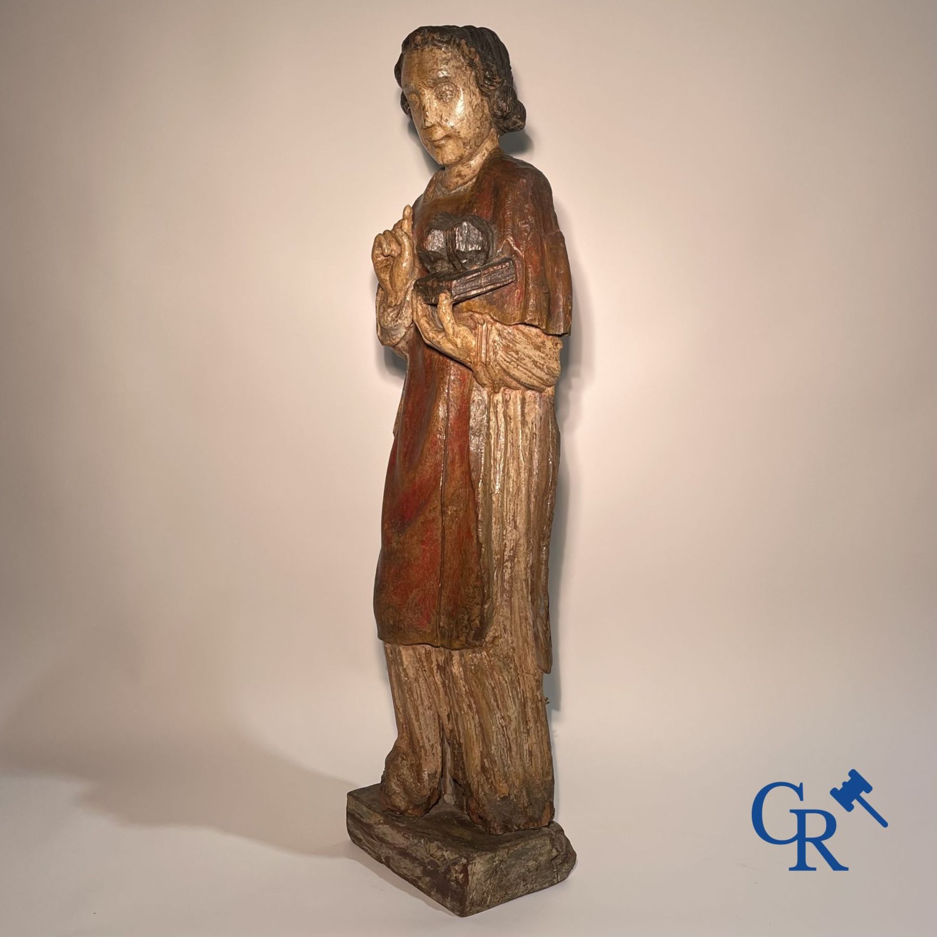 Wooden sculpture: Polychrome wood sculpture of a saint. Saint Stephen. Probably 17th century. - Bild 15 aus 26