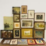 Large lot of various paintings, pen drawings, watercolours, charcoal drawings and others.