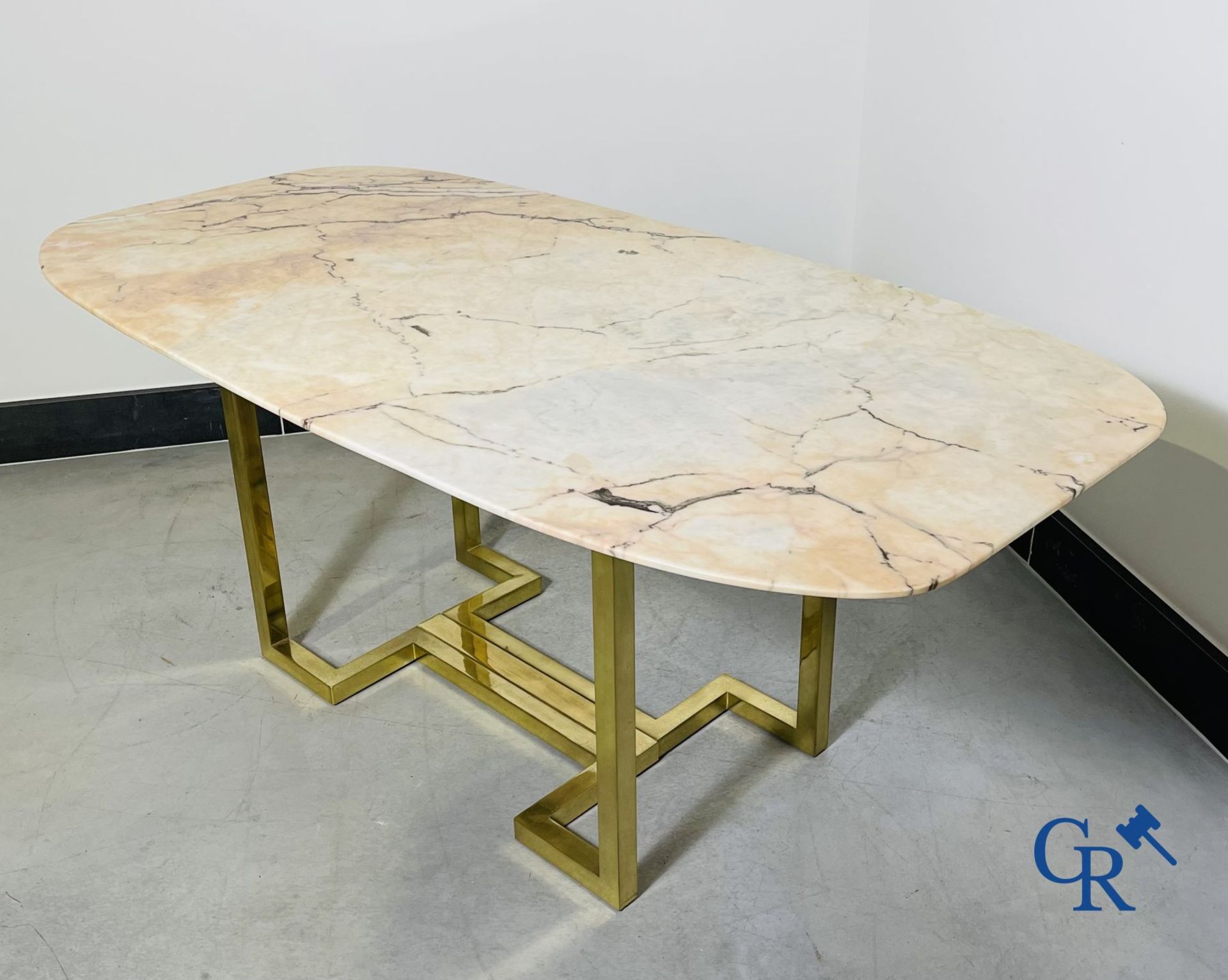 Belgo Chrome: Beautiful large dining table with marble top. Period 1980. - Image 3 of 9