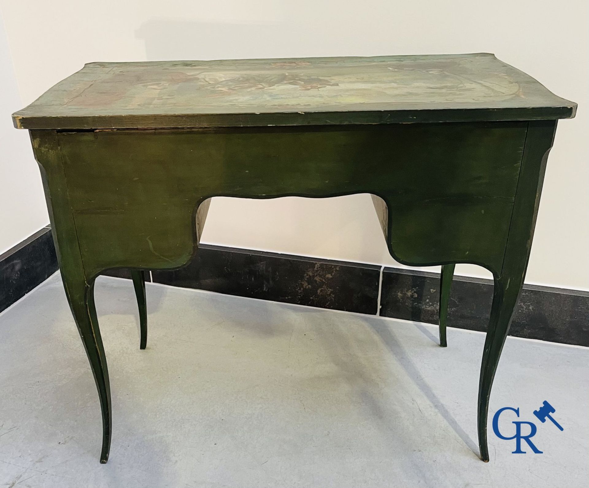 Ladies dressing table with gallant paintings, and a lacquered armchair transitional period Louis XV  - Image 13 of 17