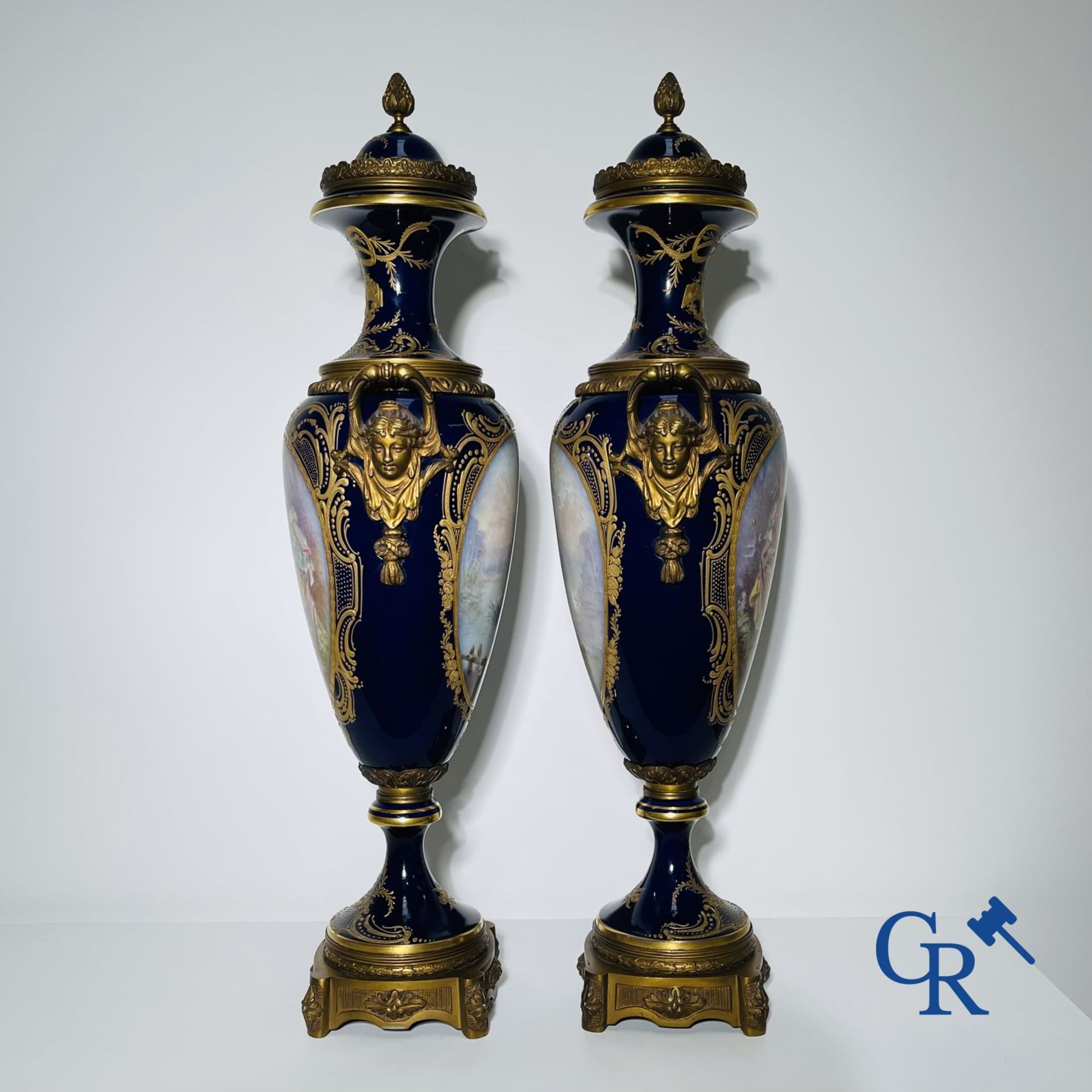 Porcelain: Sèvres: Pair of large bronze mounted vases in Sevres porcelain. - Image 7 of 7