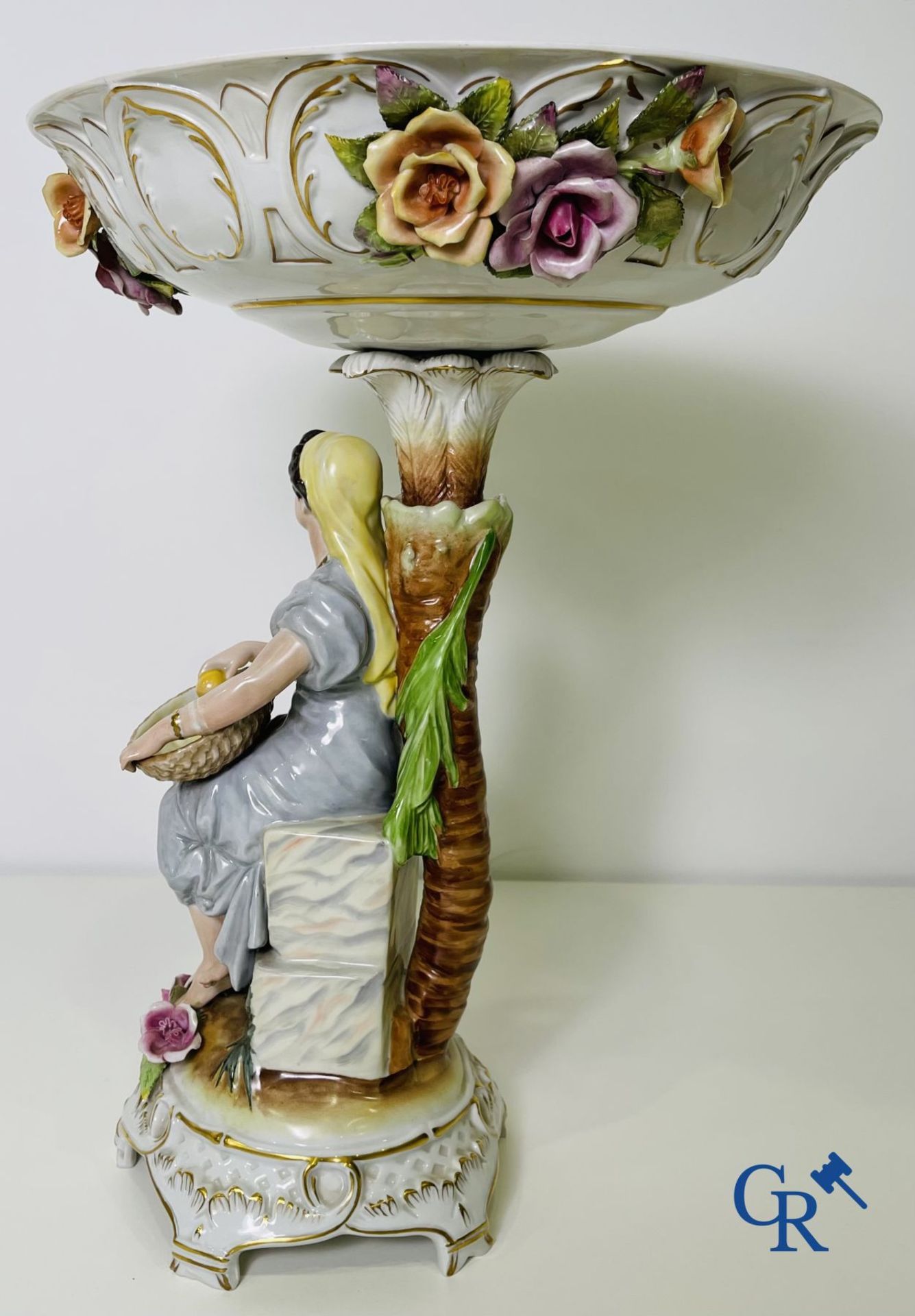 A pair of table centrepieces in German polychrome porcelain. - Image 11 of 16
