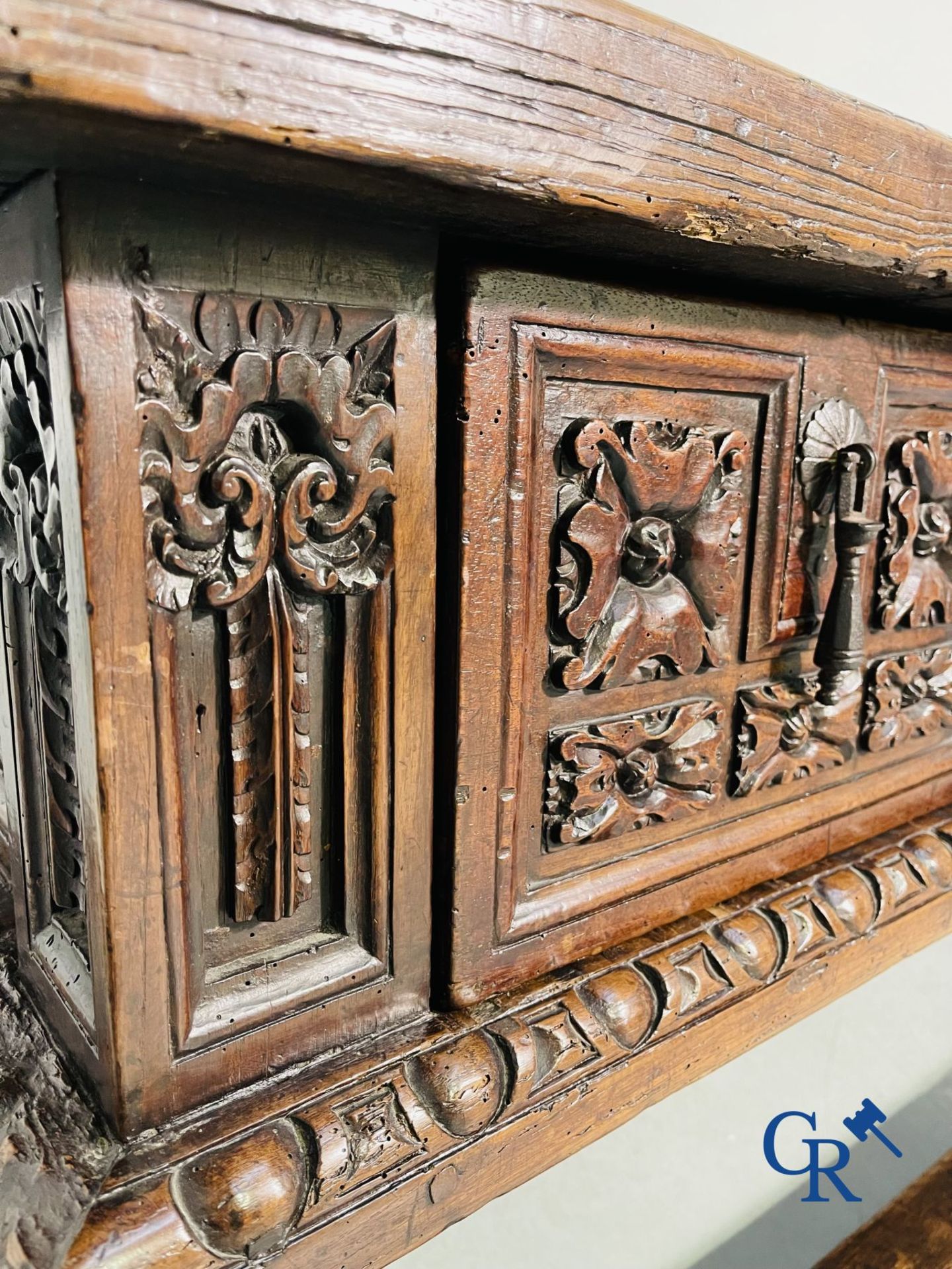 Furniture: 17th century carved walnut table with 3 drawers. - Image 3 of 22