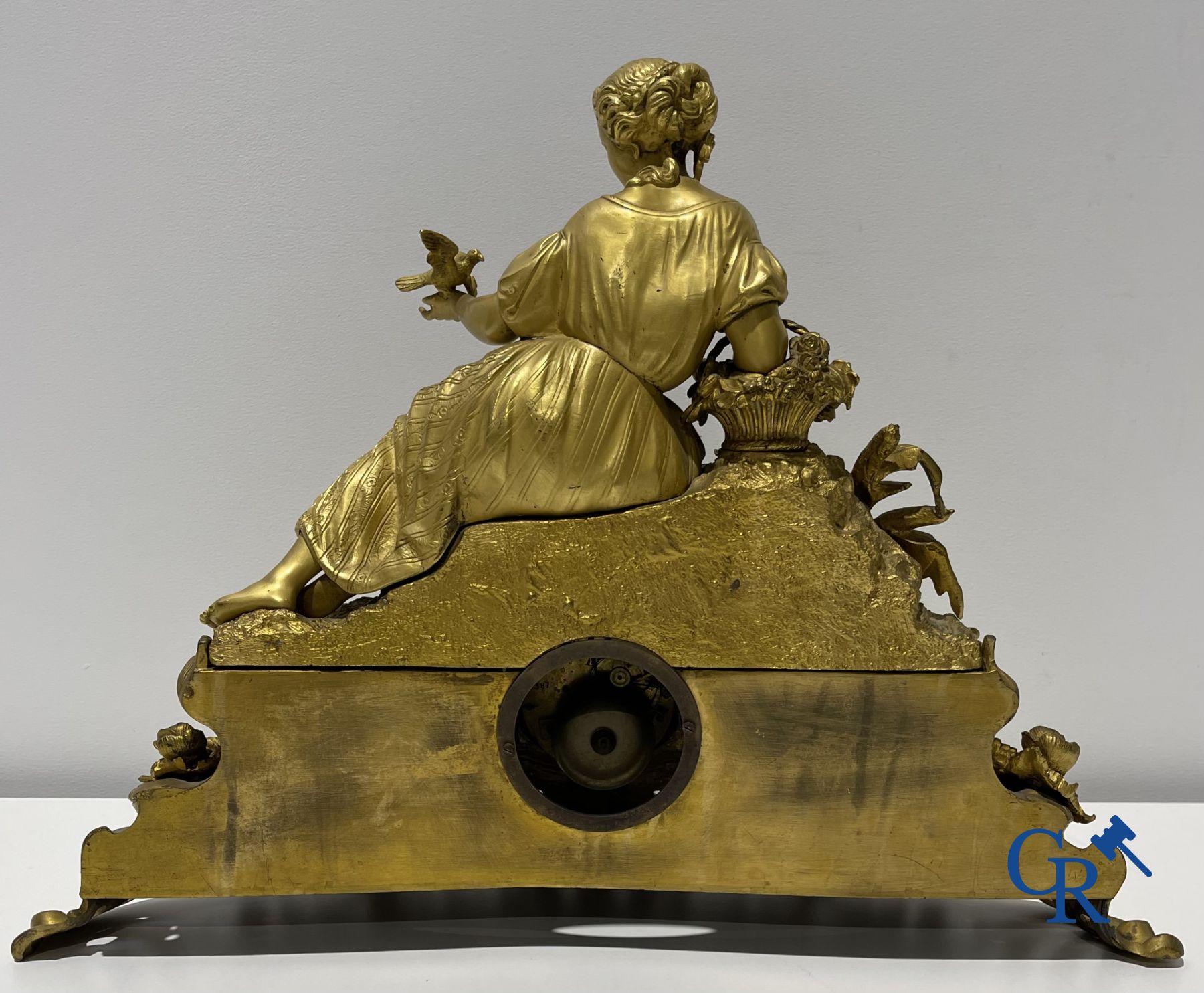 Bronze gilded clock with a romantic performance. 19th century. - Image 5 of 9