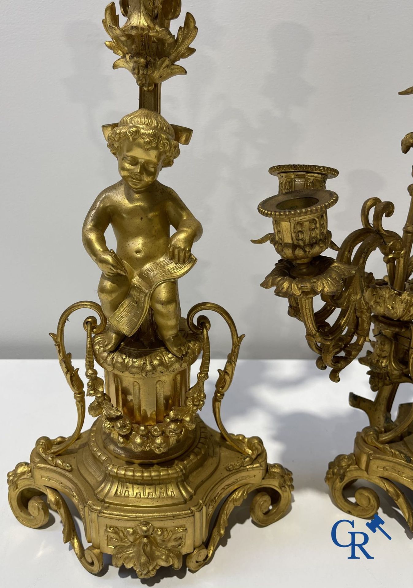 3-piece gilded bronze chimney set in LVI-style with putti. Jules Petit à Paris. Napoleon III period. - Image 11 of 11