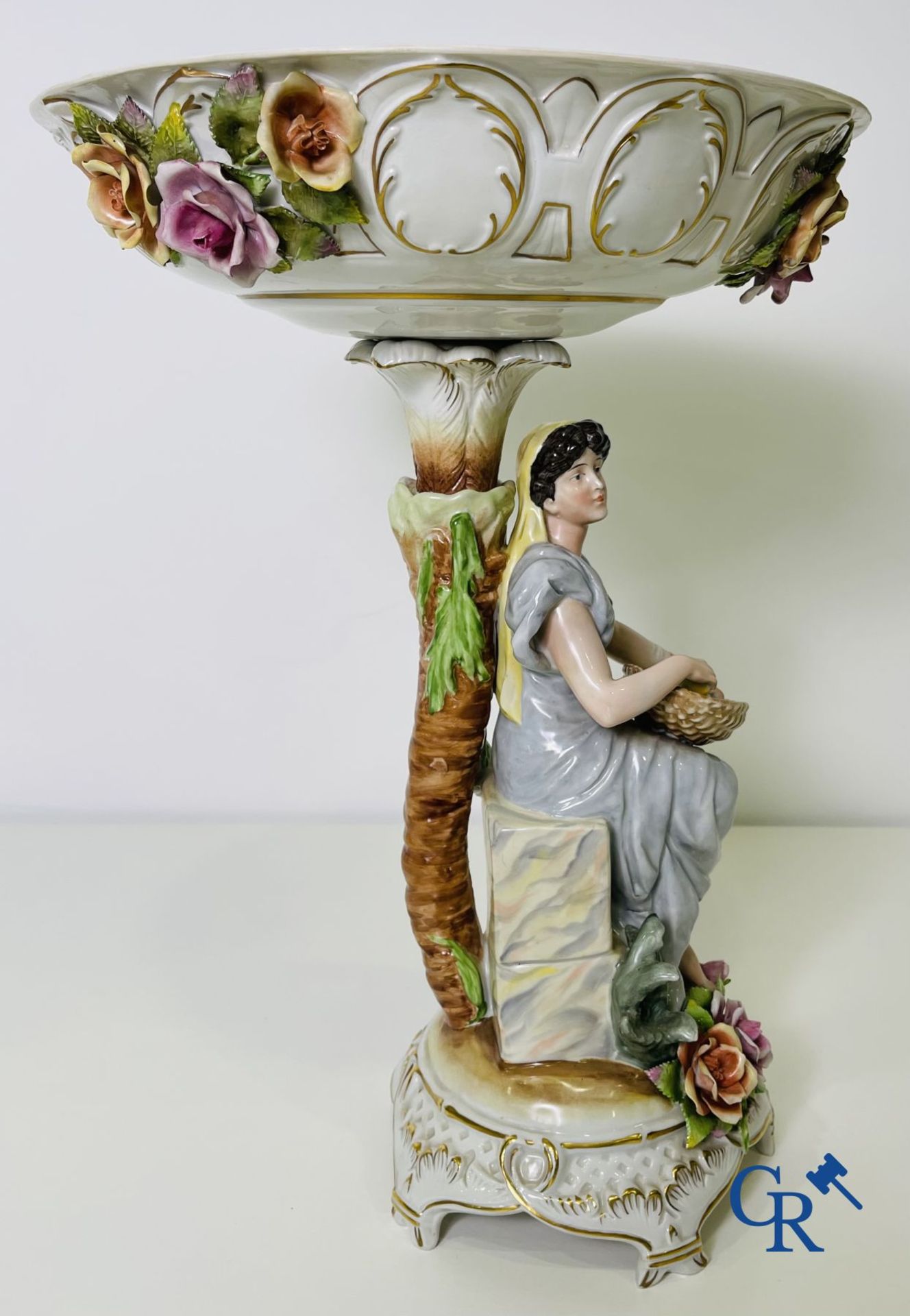 A pair of table centrepieces in German polychrome porcelain. - Image 9 of 16