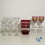Val Saint Lambert: 6 water glasses Metternich, 2 rose water glasses Danse de flore and an Art Deco v