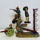 Old toys: 4 pieces of mechanical tin toys.