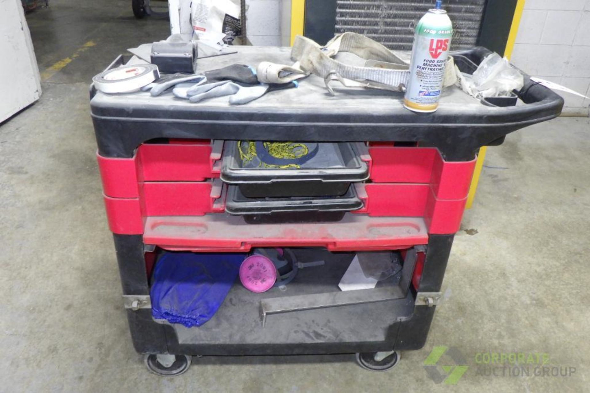 (3) Rubbermaid rolling carts with contents - Image 8 of 11