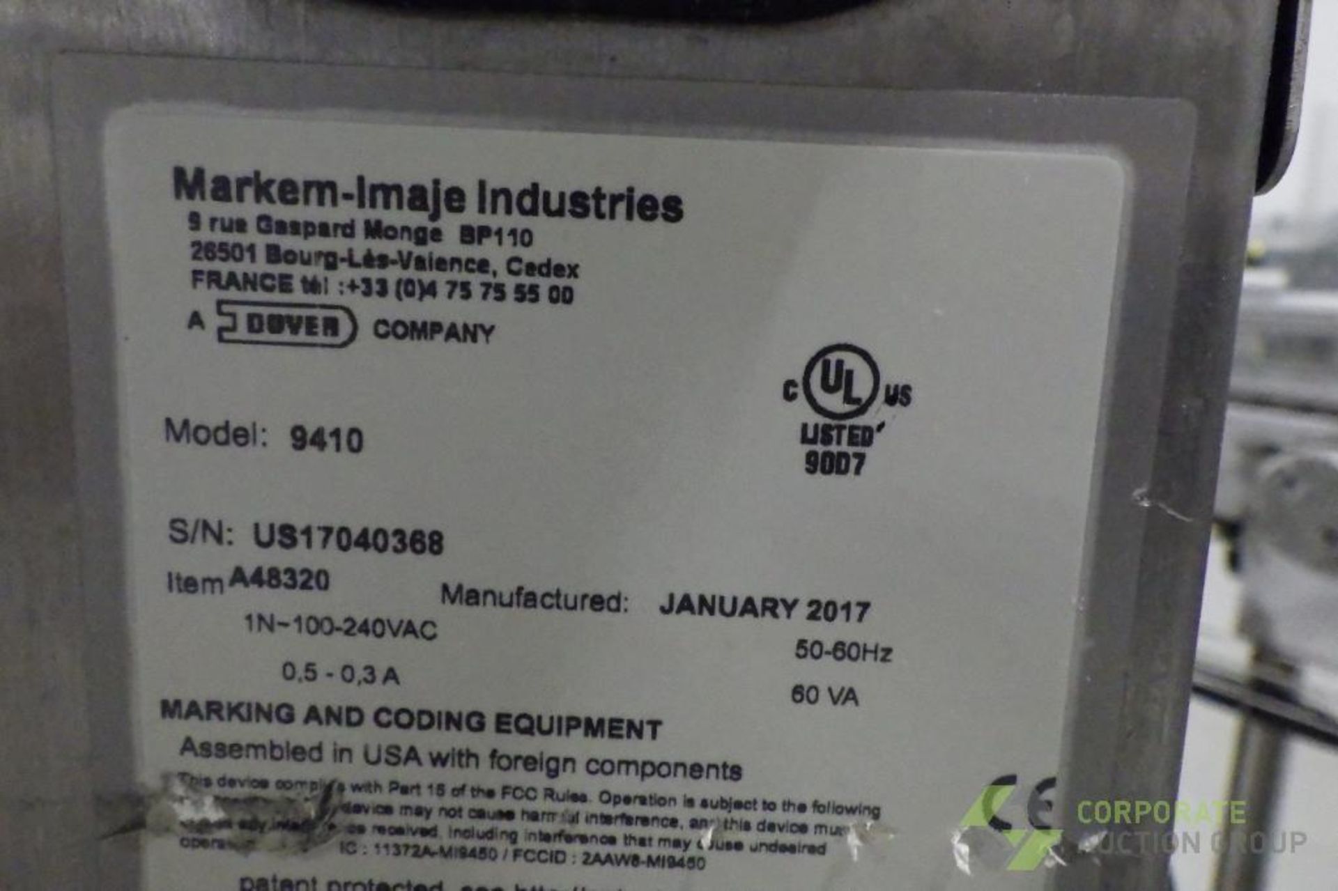 2017 MARKEM Imaje mod. 9410 Ink Coder w/ Head & Stand, on Casters, ser. US17040368 - Image 7 of 11