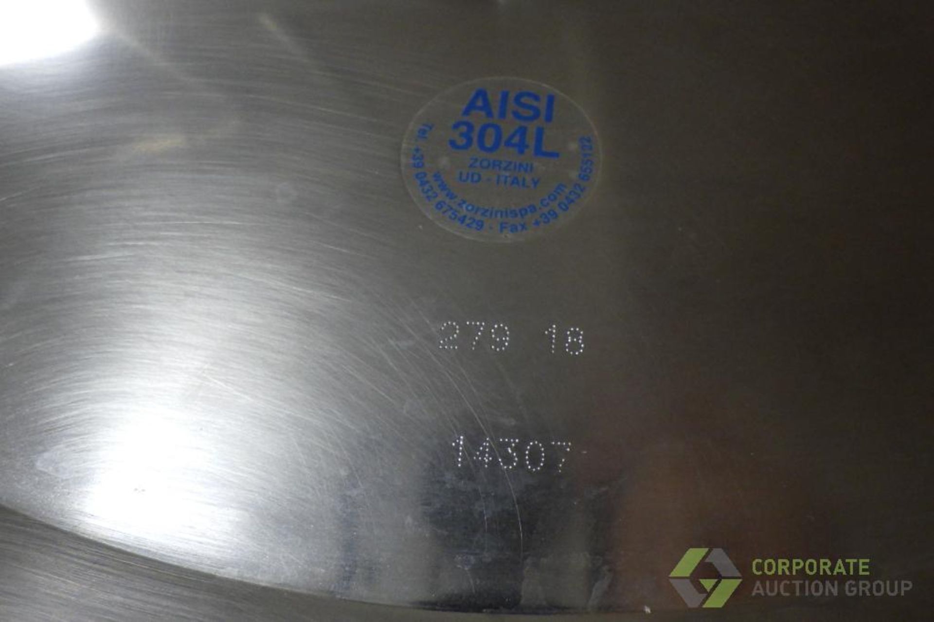 ~4500 US Gallon / 16500 L Stainless Steel Relish tank, Single Wall, 104" Dia. x 120" H, cone bot - Image 10 of 19