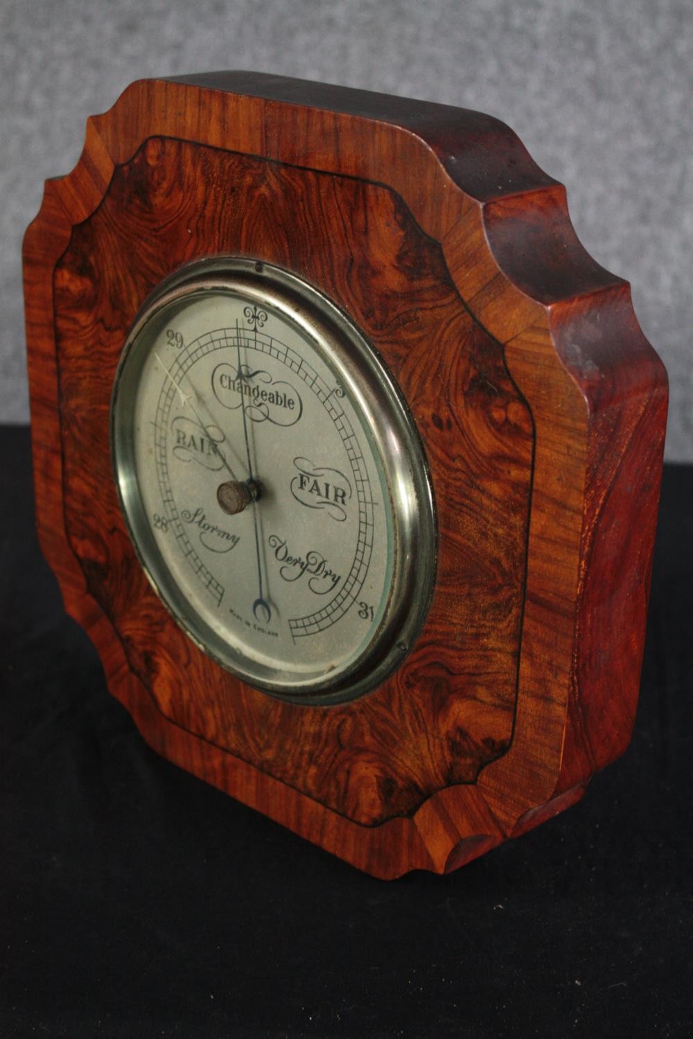 An early to mid twentieth century barometer made in England. In a walnut veneer case. .H.30 W.30cm. - Image 4 of 5