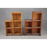 Open bookcases, a pair, mid century oak. H.92 W.61 D.18cm. (each)