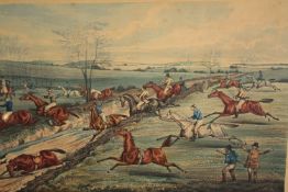 "Aylesbury Grand Steeple Chase, "The Lane Scene". Chromolithograph. Circa 1866. Framed and glazed.