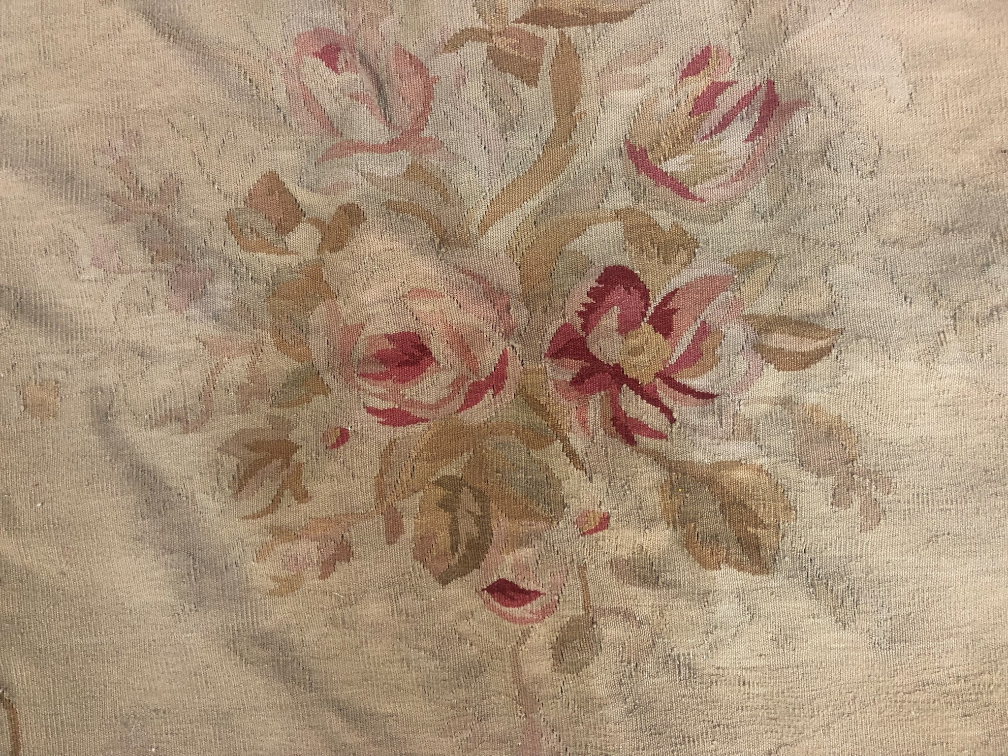 A hand woven Aubusson style rug with floral spray medallions on a beige ground. Dia.240cm. - Image 3 of 4