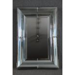 Wall mirror, contemporary, glazed cushion frame. H.122 W.80cm.