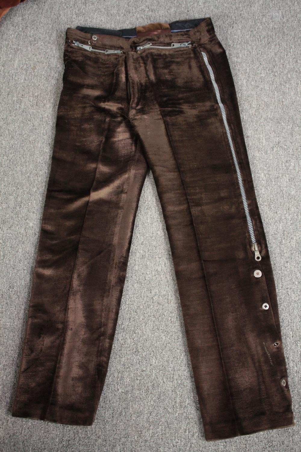 Three pairs of bespoke made vintage velvet trousers in various colours with zip detailing. - Image 5 of 8