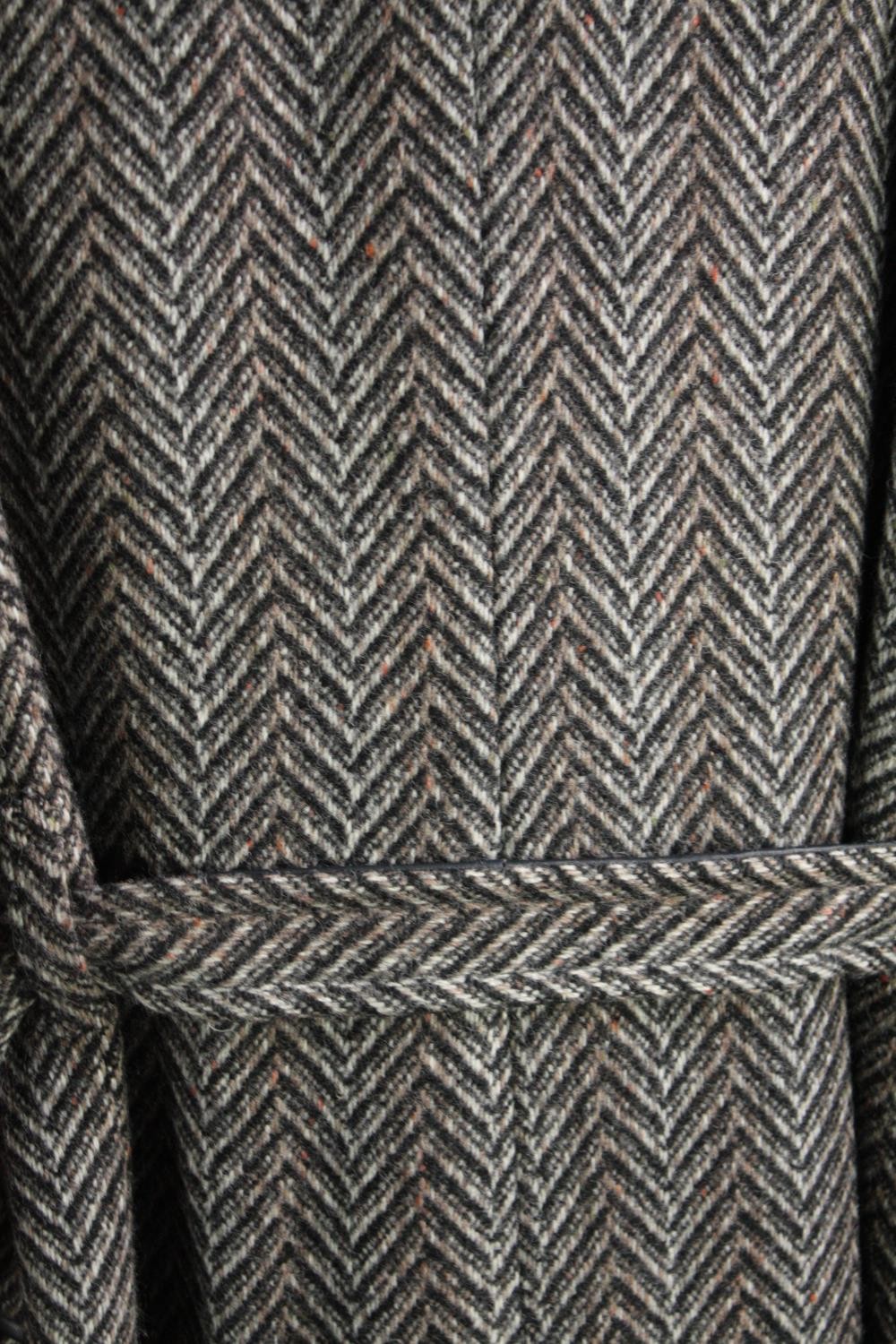 A vintage bespoke made silk lined herringbone tweed long overcoat with statement buckle. - Image 6 of 6