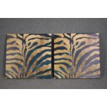 A pair of Zebra skin prints. Print on stretched canvas. Unsigned. H.80 W.80cm. (each)