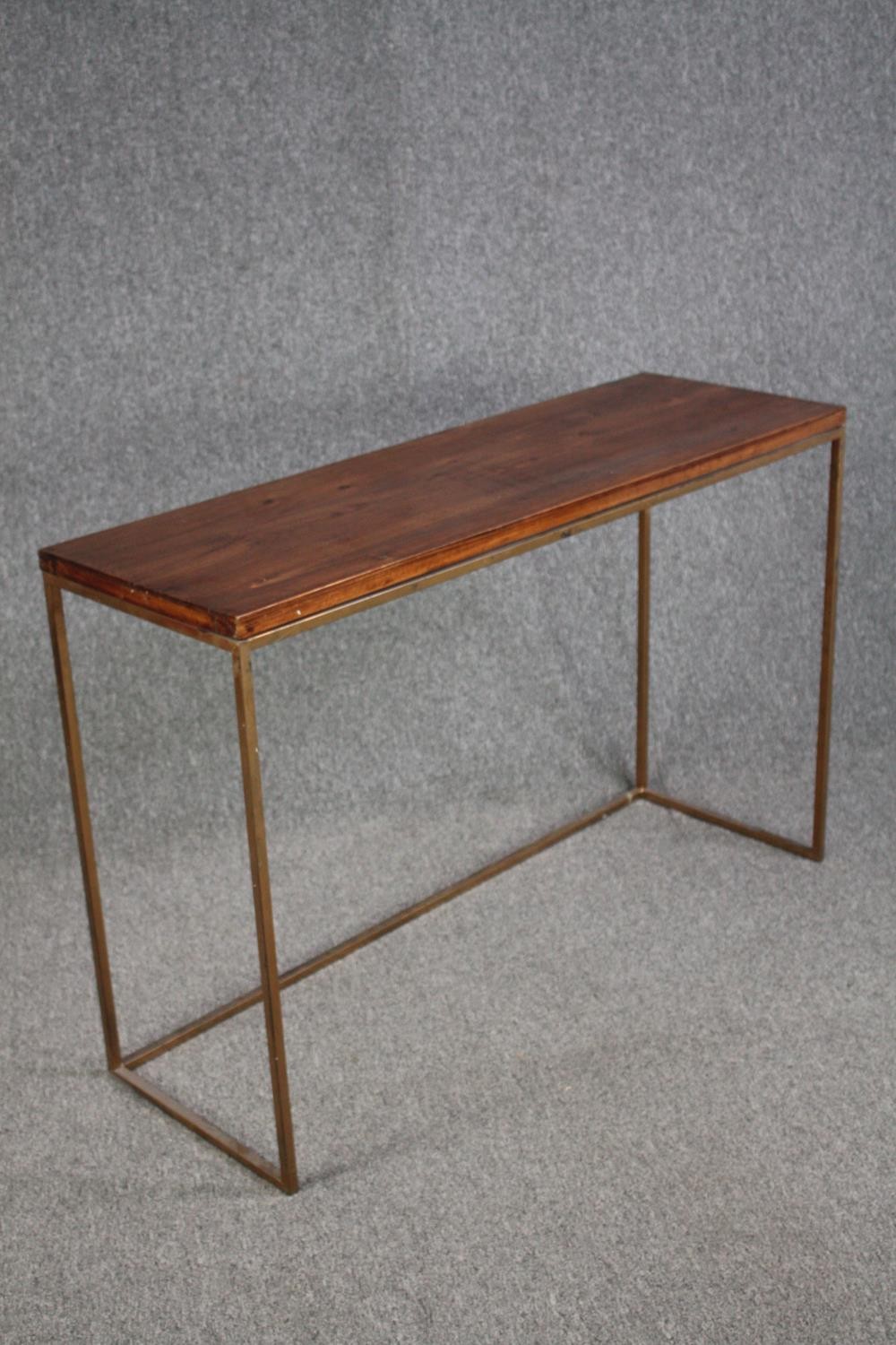 Console table, contemporary stained pine on a metal frame. H.79 W.120 D.40cm. - Image 2 of 4