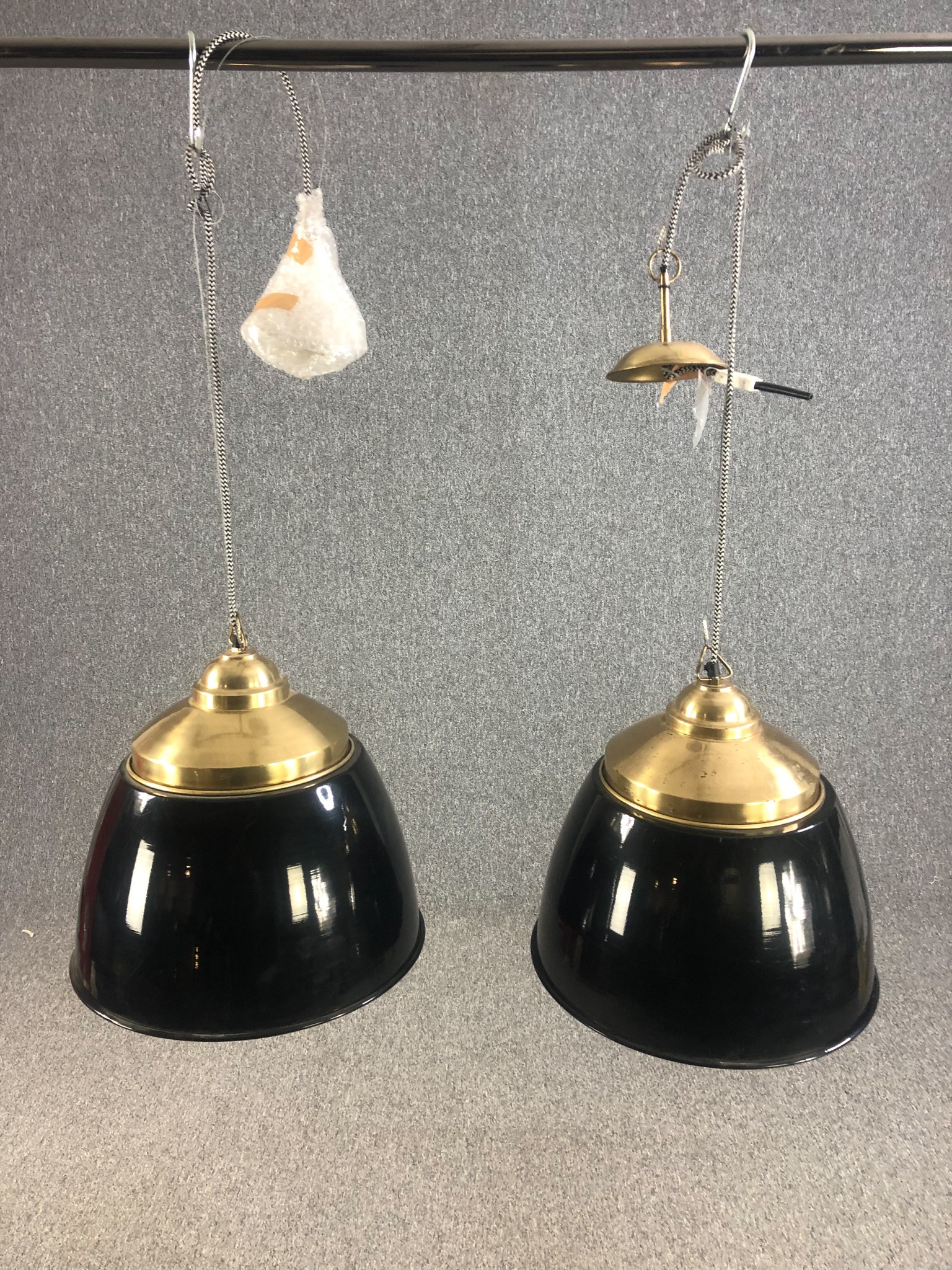 A pair of ceiling mounted down lights with enamelled shades and brass fittings. H.40 Dia.43cm.(each) - Image 4 of 7