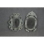 An etched glass Venetian style mirror and a similar in need of a little repair. H.50 W.30cm. (