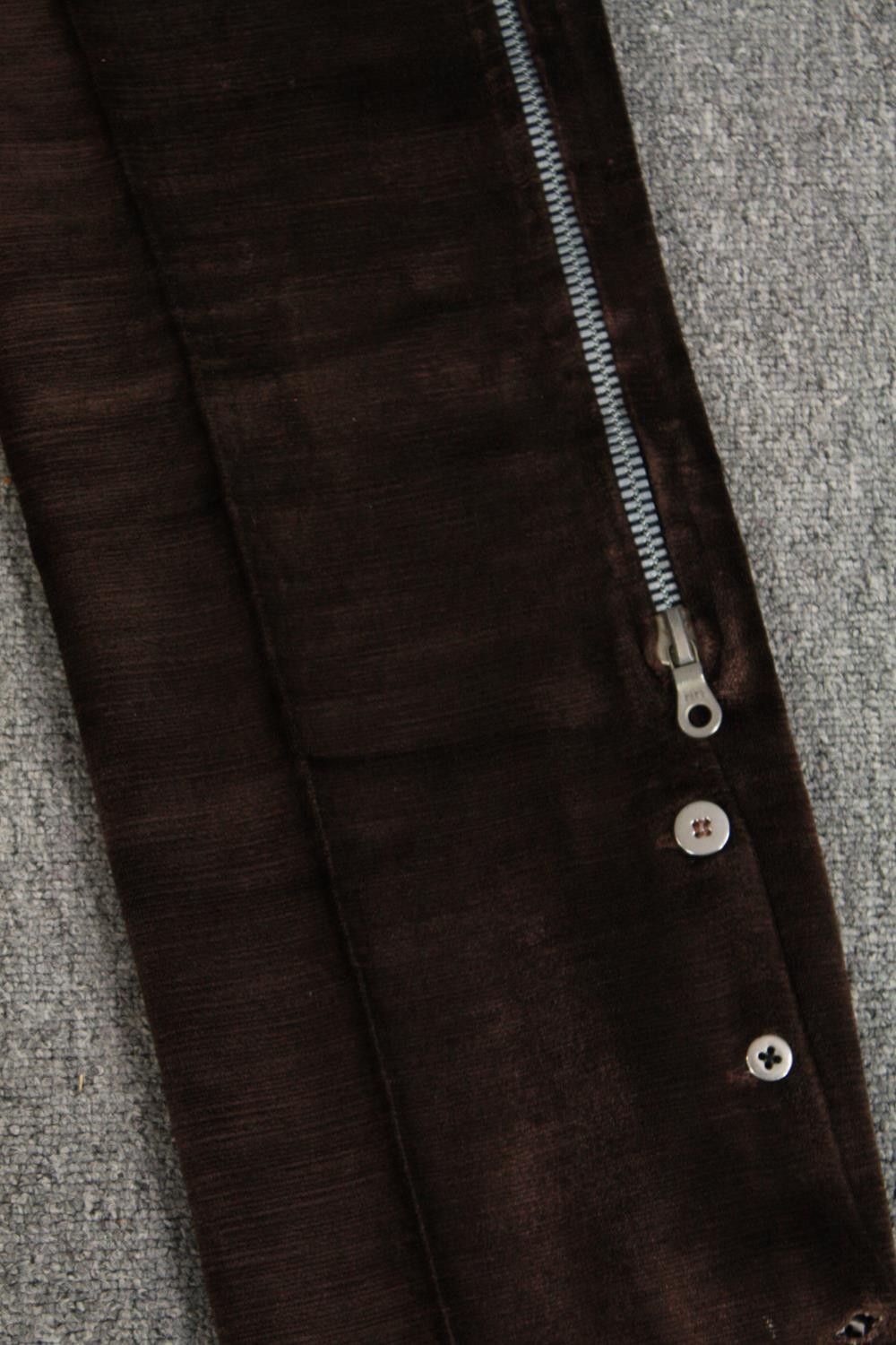 Three pairs of bespoke made vintage velvet trousers in various colours with zip detailing. - Image 6 of 8