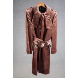 A vintage bespoke made brown/purple velvet mix overcoat with statement collar and buckle.