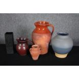 A Rosenthal vase and an assortment of art pottery vases and jugs. H.30cm. (largest)