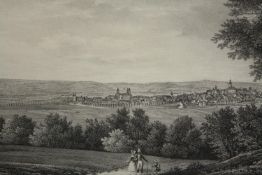 Engraving. A view of the city of Naumburg with couple in foreground. Framed and glazed. Nineteenth