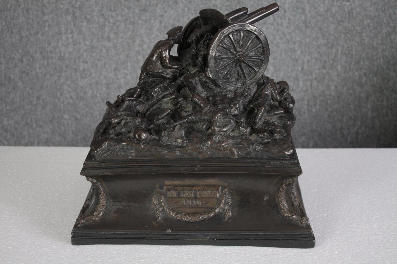 Vincent Gattai (active 1915). Titled on the plinth, 'The Last Gunner'. A lone artilleryman is - Image 2 of 10