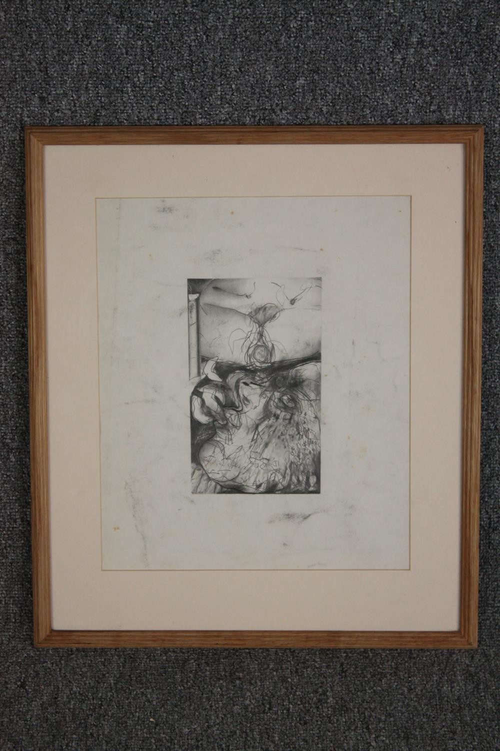 Karen Caldicott. Pencil on paper. Signed and titled 'Foetal Contemplation' on the back. Framed and - Image 2 of 3