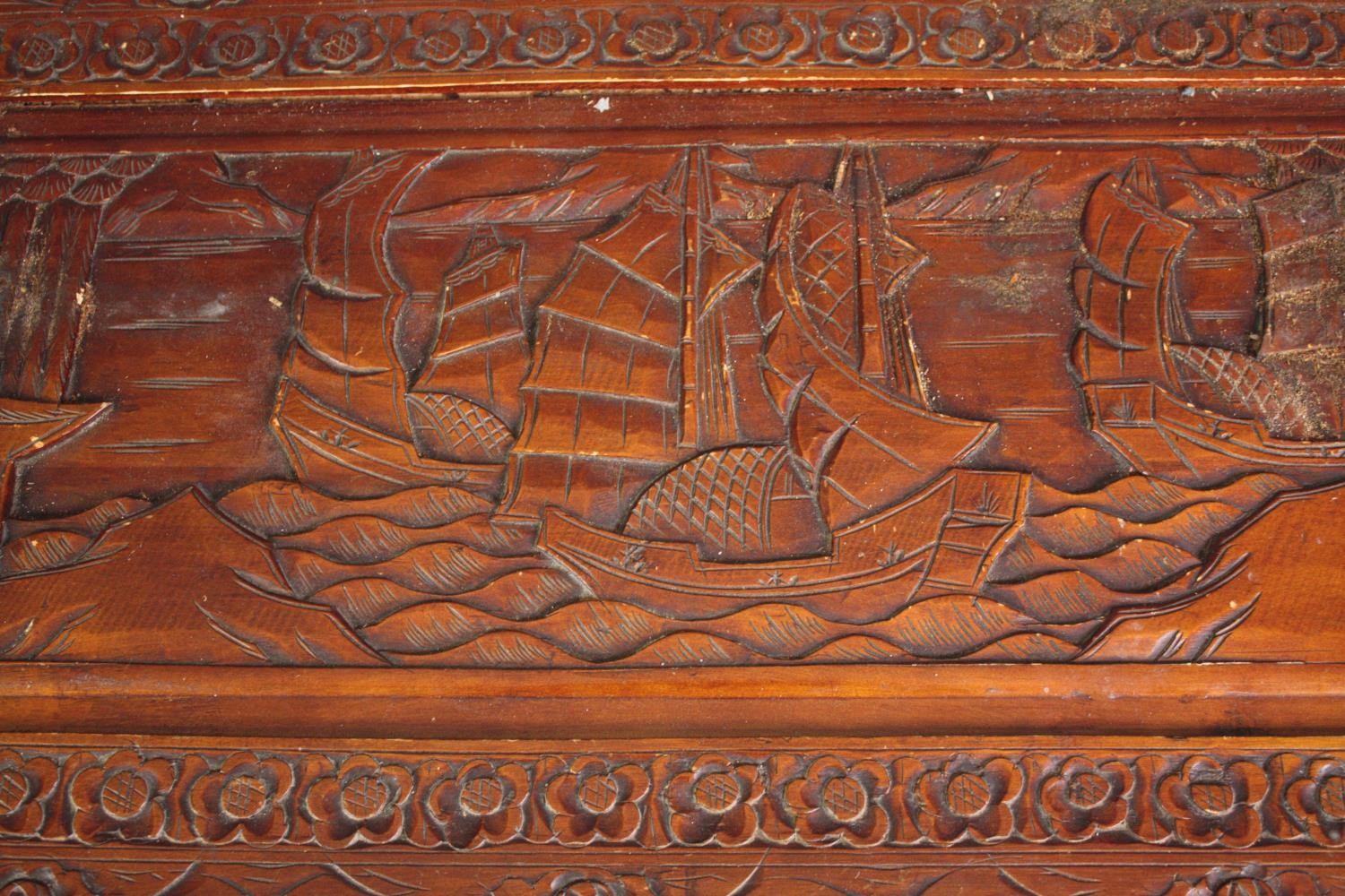 Coffer, Chinese carved camphor. H.60 W.100 D.50cm. - Image 6 of 6