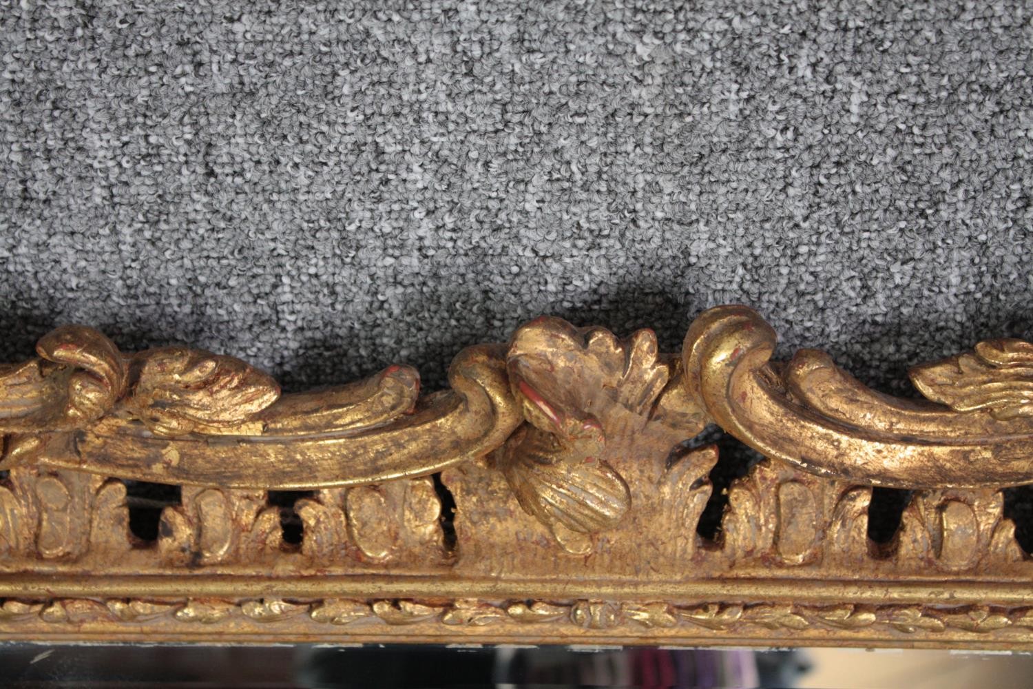 Wall mirror, 19th century carved giltwood with scrolling foliate decoration and bevelled plate. H.87 - Image 4 of 5