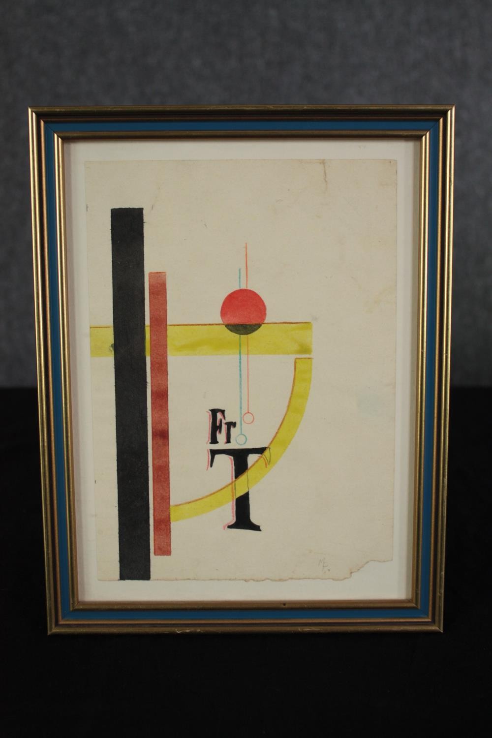 Watercolour graphic. Constructivism. Signed 'M.P'. Framed and glazed. H.25 W.20cm. - Image 2 of 4