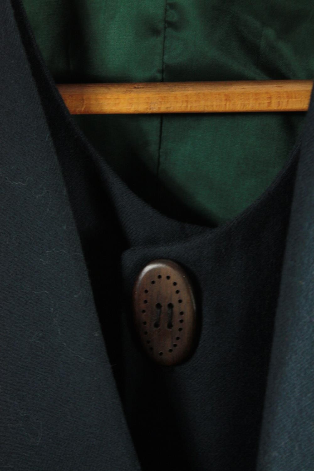 A vintage bespoke made teal silk mix three piece suit with maker's label and silk lining. - Image 4 of 7