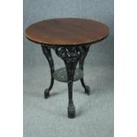 Pub table, vintage with heavy cast iron base. H.70 Dia.76cm.