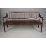 Hall bench, 18th century country oak and elm. H.89 W.177 D.70cm.