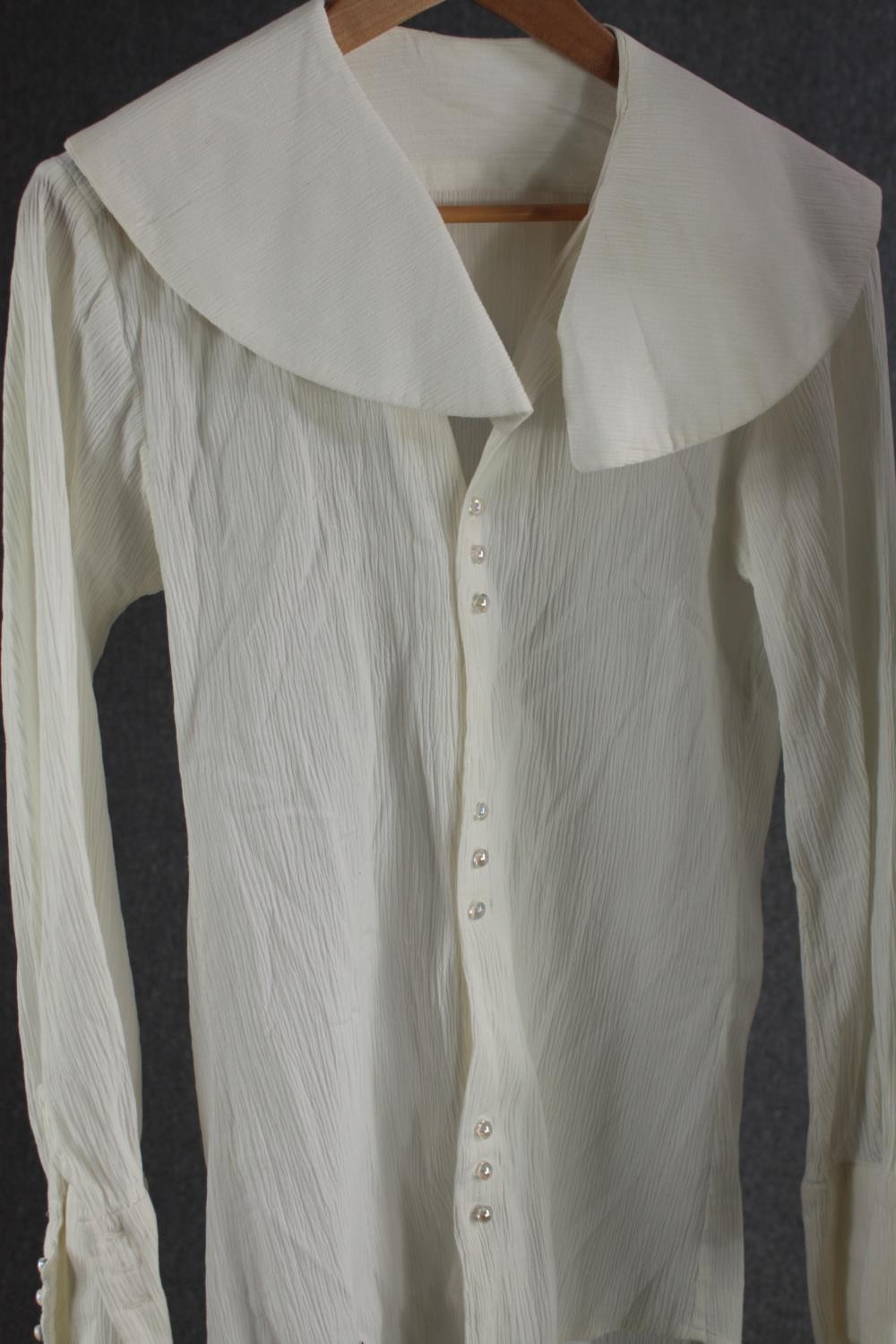 Two silk crepe white bespoke vintage shirts. - Image 3 of 7